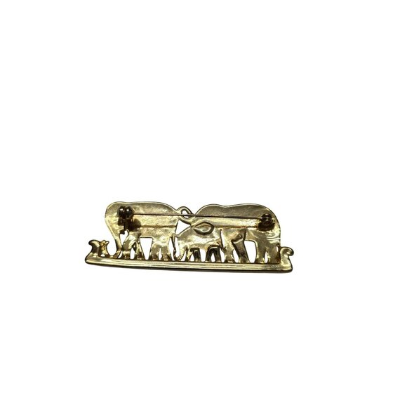 Vintage Gold Tone Elephant Family Pinback Brooch - Picture 9 of 9